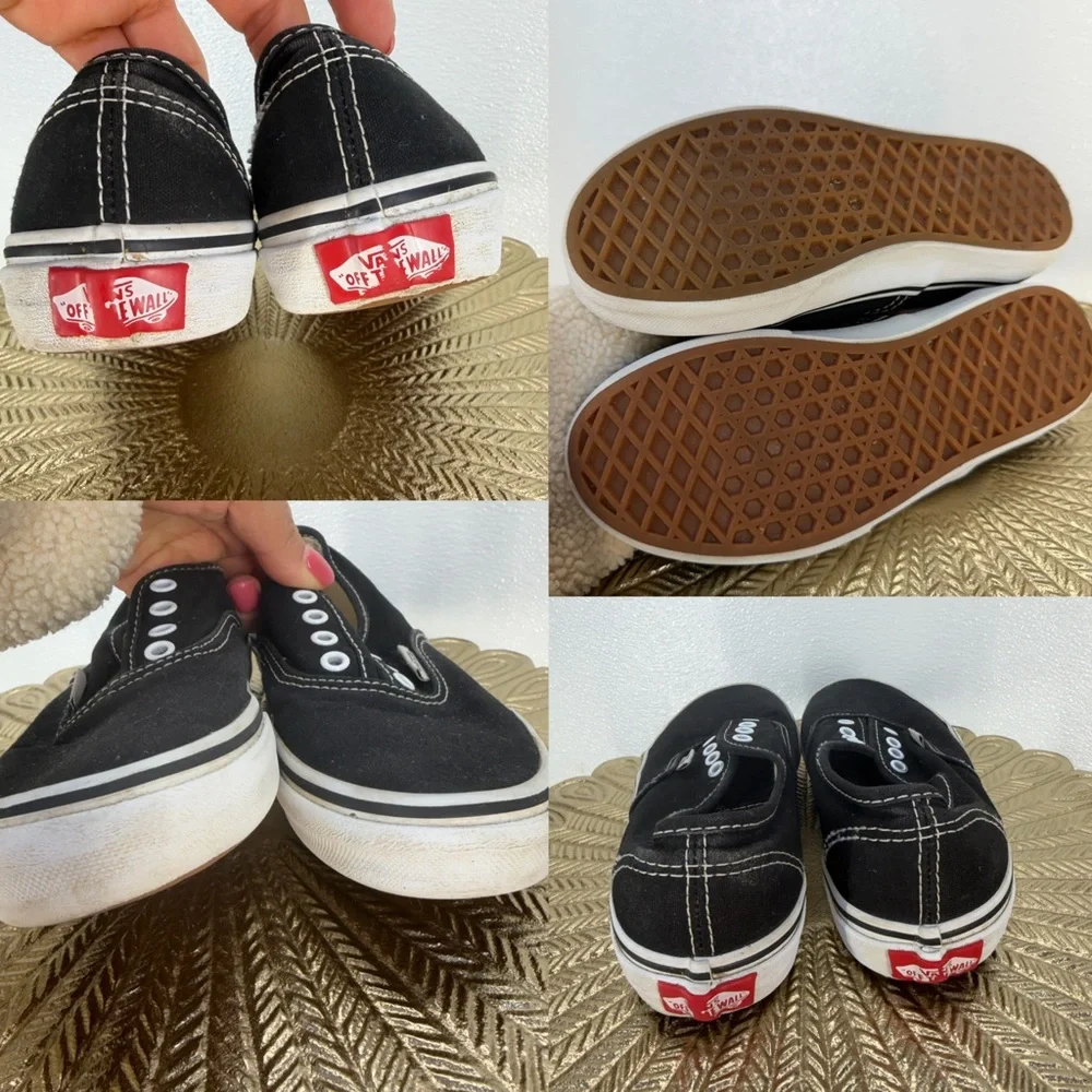 Vans Off The Wall Kids‎ 2.5 Black Canvas Slip On Sneakers